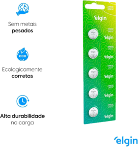 Bateria de Lítio CR2032 Cartela com 5 unidades 3v Elgin – Moeda
