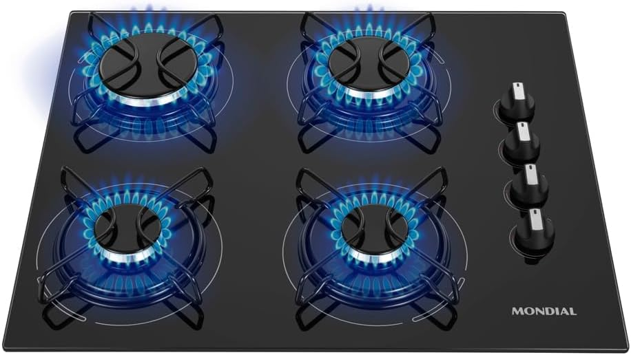 Cooktop a Gás, 4 Bocas, Mondial, Preto/Inox, Bivolt – CTG-01