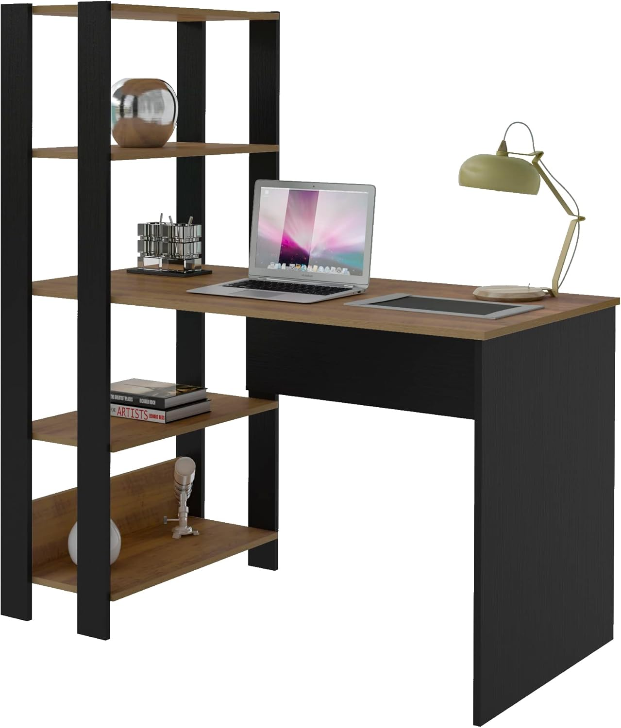 Escrivaninha com Estante Lateral MATCH cor Preto/Pinho – Artely