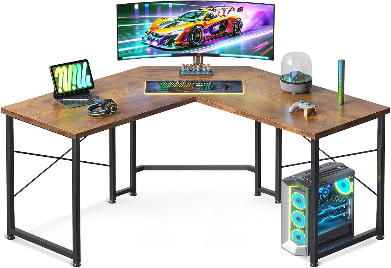 Casaottima Mesa de jogos em forma de L, mesa de canto resistente para escritório em casa