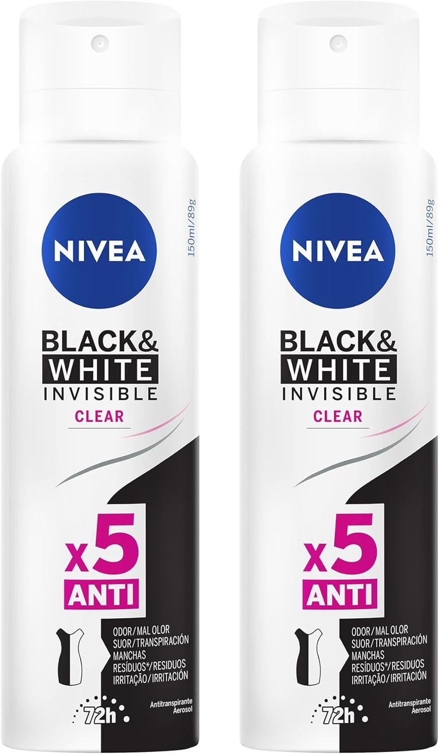 NIVEA Kit Desodorante Aerossol Black & White Clear 150ml – 2 Unidades
