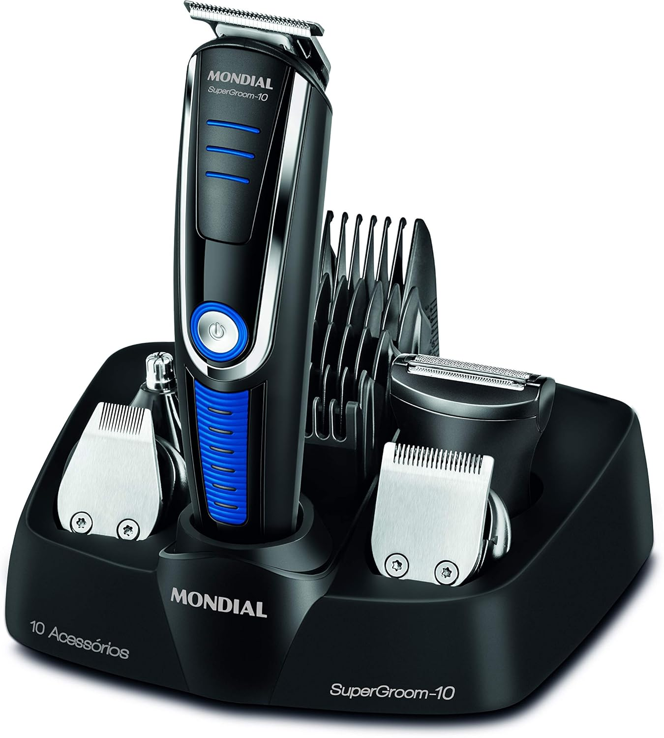 Aparador de Pelos Super Groom 10, Mondial, Preto/Azul, 6W, Bivolt