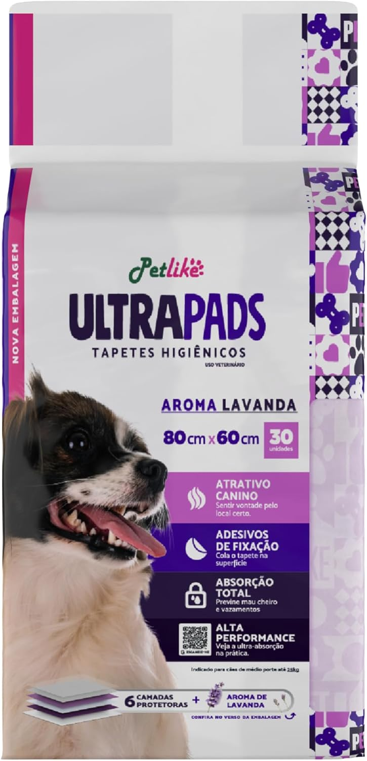 Tapete Higiênico Premium para cães Petlike Ultrapads Aroma Lavanda 80cmx60cm 30 unid