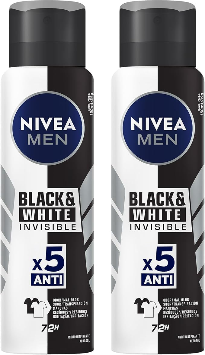 Kit NIVEA Desodorante Aerosol Men Black&White Invisible – 2 unidades