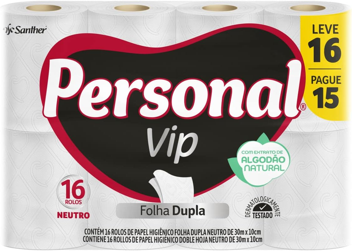 Personal Papel Higiênico Vip Folha Dupla, 16 Unidades Branco