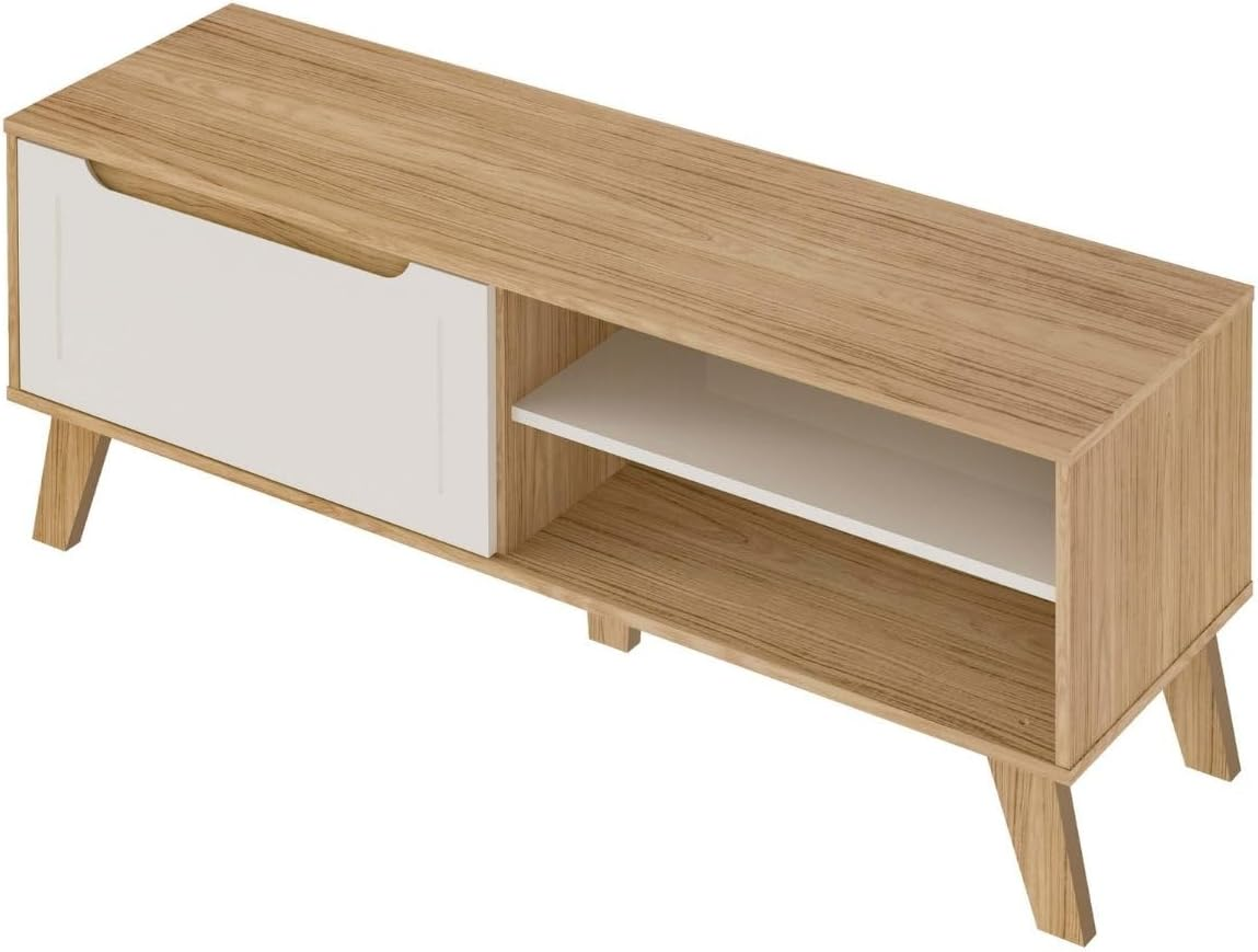 Rack para Tv ate 60″ com porta basculante LOTUS cor Carvalho com Off White