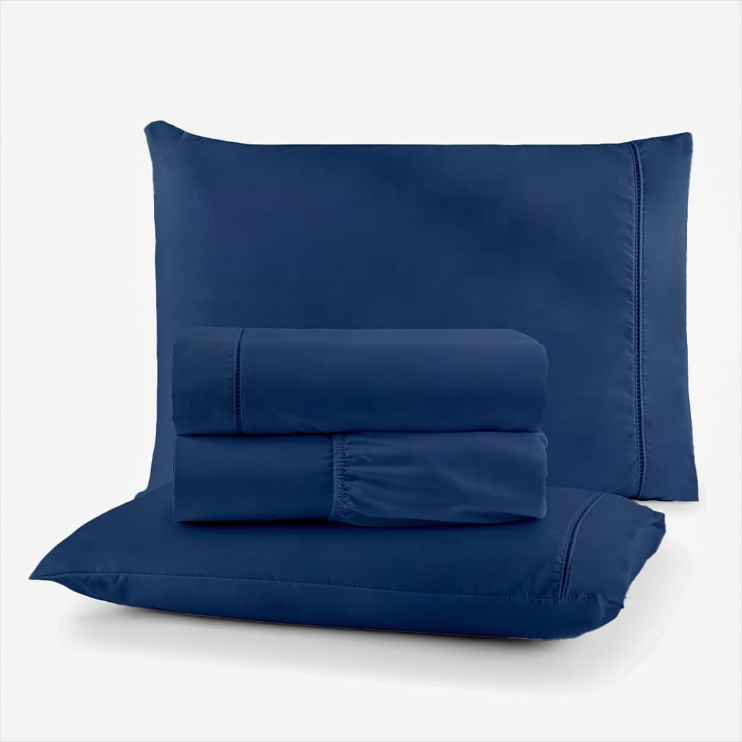 Jogo de Cama 4 Peças 400 Fios Casal em Ponto Palito (Azul)