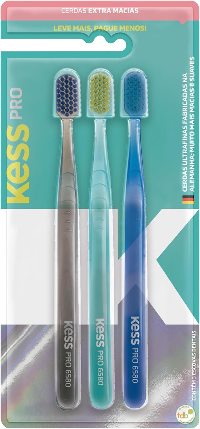 KESS Pack com 3 Escovas Dentais Pro Extra Macias Multicolorido