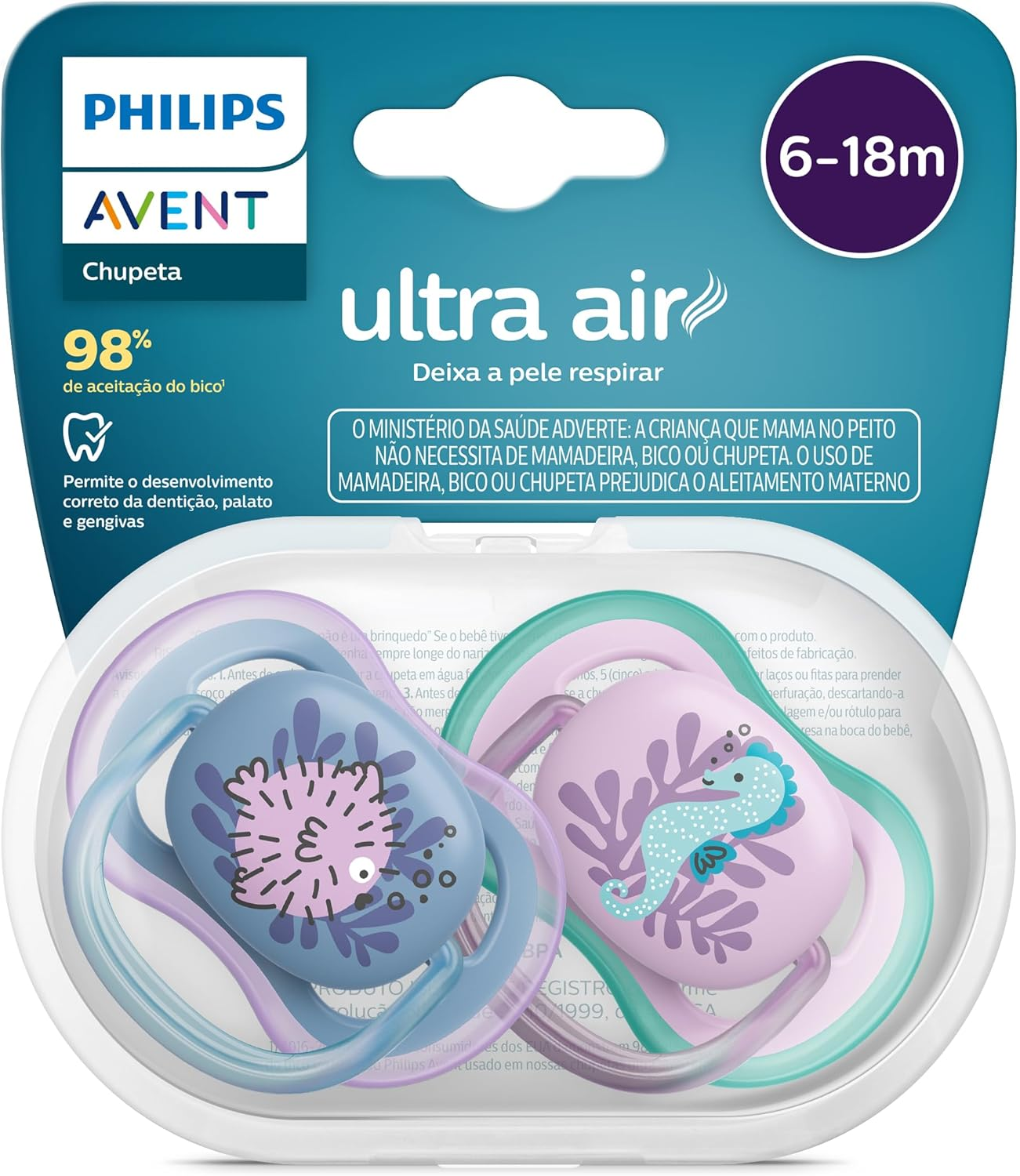 Chupeta Avent Ultra Air Dupla Decorada 6-18M – Cavalo Marinho e Baiacu